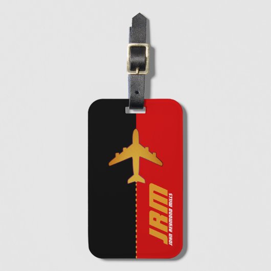 Flugreise mit Monogramm rot/schwarz Gepäckanhänger (Vorderseite Vertikal)