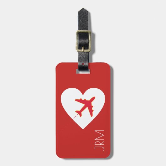 Flugreise mit personalisierter roter Liebe Gepäckanhänger (Vorderseite vertikal)