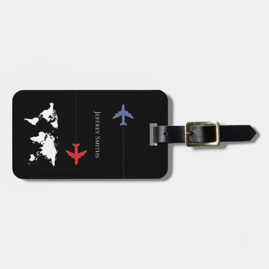 Flugreise mit schwarzem Flugzeug Gepäckanhänger (Vorderseite horizontal)