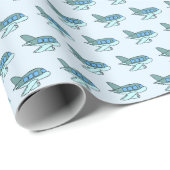 Flugreise Retro Blue Birthday Kids Pilot Geschenkpapier (Rolleneckpunkt)