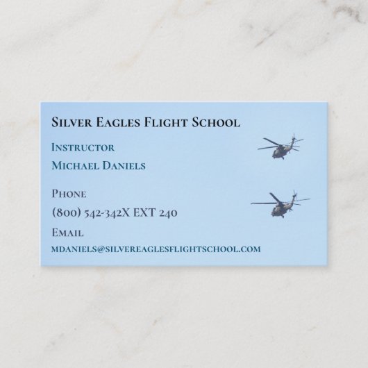 Flugschule/ Lehrer/ Pilot Hubschrauber Visitenkarte (Vorderseite)