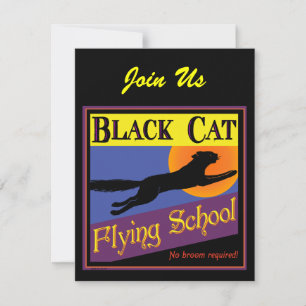 Flugschule Schwarze Katze Halloween-Einladungen Einladung