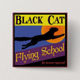 Flugschule Schwarze Katze Vintage-Halloween-Knopf Button