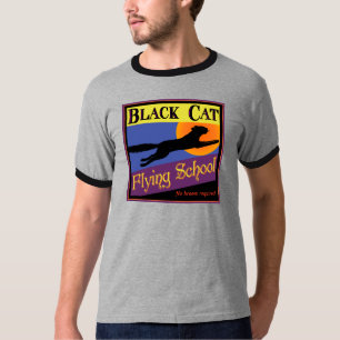 Flugschule Schwarze Katze Vintage-Halloween-Kunst T-Shirt