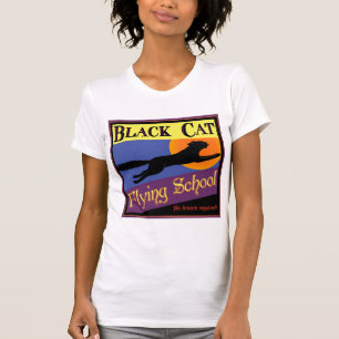 Flugschule Schwarze Katze Vintage-Halloween-Kunst T-Shirt