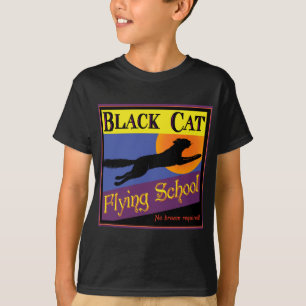 Flugschule Schwarze Katze Vintage-Halloween-Kunst T-Shirt