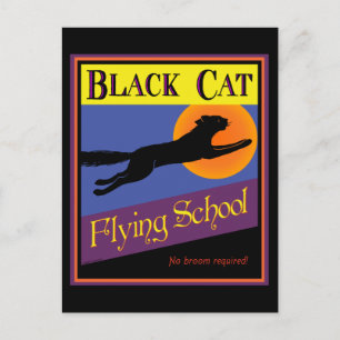 Flugschule Schwarze Katze Vintage-Halloween-Postka Postkarte