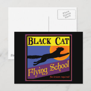 Flugschule Schwarze Katze Vintage-Halloween-Postka Postkarte
