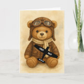 Flugschüler erster Solo-Flug Flugzeug & Teddybär Karte (Vorderseite)
