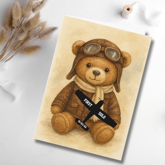 Flugschüler erster Solo-Flug Flugzeug & Teddybär Karte