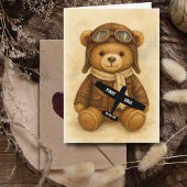 Flugschüler erster Solo-Flug Flugzeug & Teddybär Karte