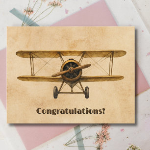 Flugschüler Erstes Solo Vintage-Flugzeug Gratulati Postkarte