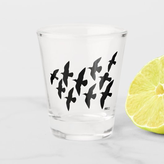 Flugtauben Schnapsglas (Vorderseite)
