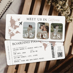 Flugticket Beige Neutral 3 Fotos Hochzeit Einladung