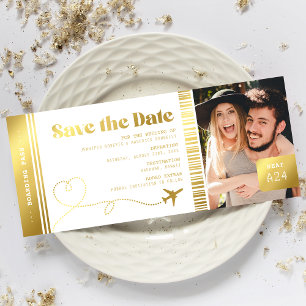 Flugticket Faux Gold Save-the-Date-Ticket Save The Date