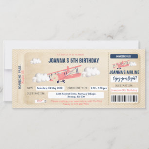Flugticket-Geburtstagseinladung für ein Mädchen