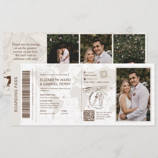 Flugticket-Hochzeit Save The Date-Einladung (Vorne/Hinten)
