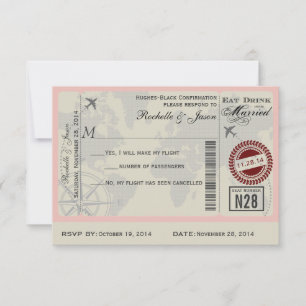 Flugticket Hochzeitsszenario RSVP Karte