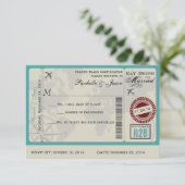 Flugticket Hochzeitsszenario RSVP Karte (Stehend Vorderseite)