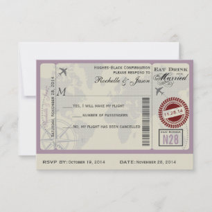 Flugticket Hochzeitsszenario RSVP Karte