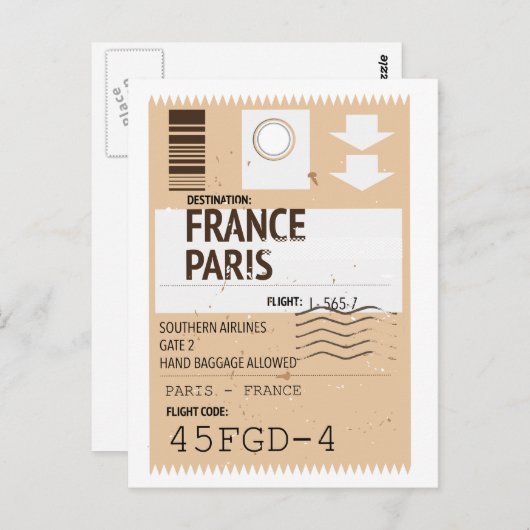Flugticket Paris france Postkarte (Vorne/Hinten)