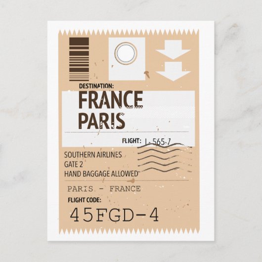 Flugticket Paris france Postkarte (Vorderseite)