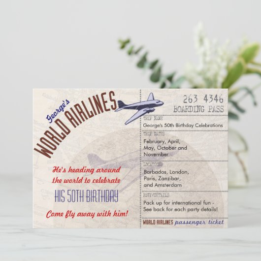 Flugticket Party Einladung MultiDates - CUSTOM (Stehend Vorderseite)