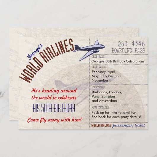 Flugticket Party Einladung MultiDates - CUSTOM (Vorne/Hinten)