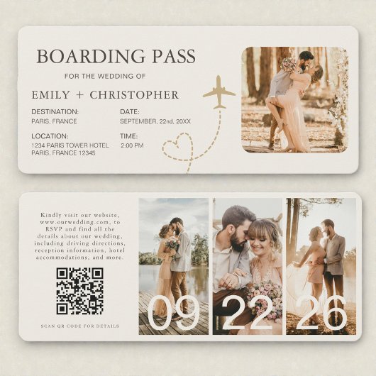 Flugticket Zielort Hochzeits Boarding Pass 