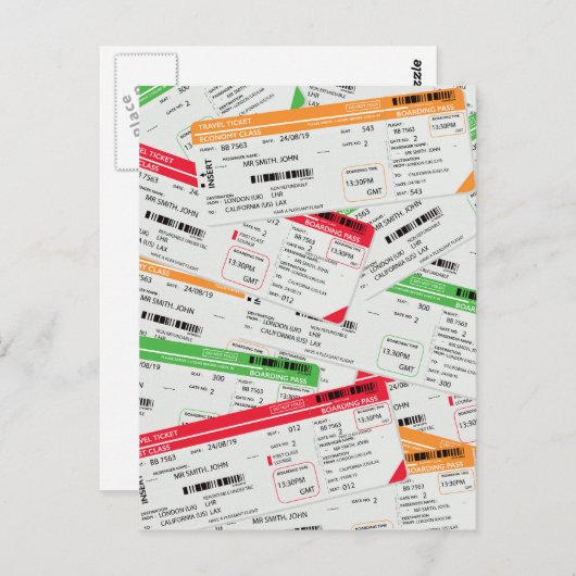 Flugtickets Postkarte (Vorne/Hinten)