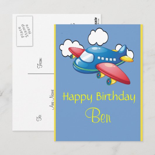 Flugzeug 1. Geburtstag Postkarte (Vorne/Hinten)
