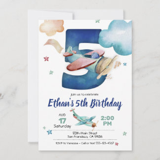 Flugzeug 5. Geburtstag Einladung - Flugzeugthema