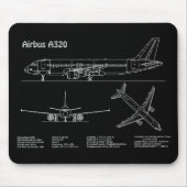 Flugzeug Airbus A320 in Blaupausezeichnung PD Mousepad (Vorne)