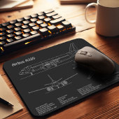 Flugzeug Airbus A320 in Blaupausezeichnung PD Mousepad