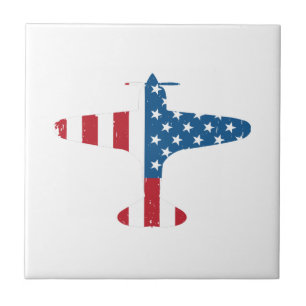 Flugzeug Aircraft USA Flag Veteran Pilot Geschenk Fliese