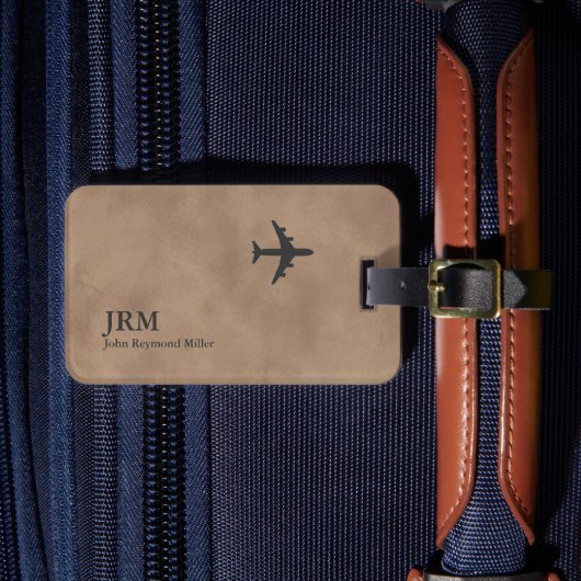 Flugzeug Airline Aviation Monogramm Altbraun Gepäckanhänger (Vorderseite Insitu 4)