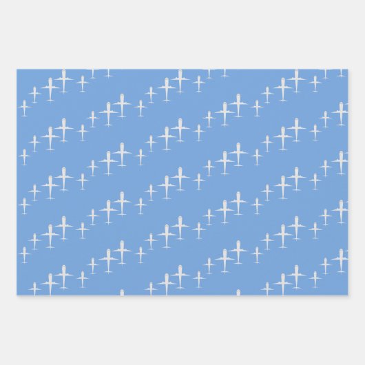 Flugzeug auf blauem Personalisiert Geschenkpapier Set (Vorderseite 2)