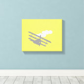 Flugzeug auf schlichtem gelben Hintergrund. Leinwanddruck (Insitu (Holzboden))