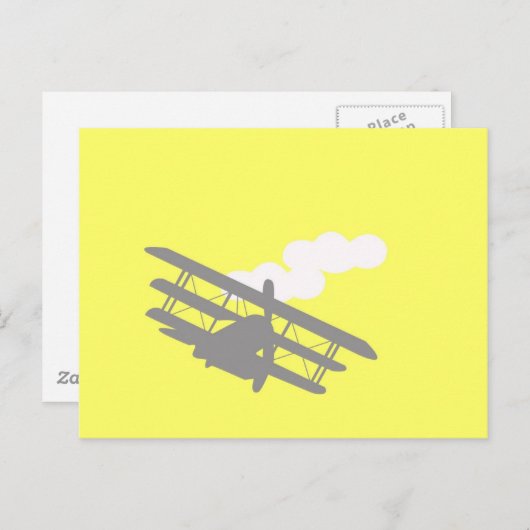 Flugzeug auf schlichtem gelben Hintergrund. Postkarte (Vorne/Hinten)