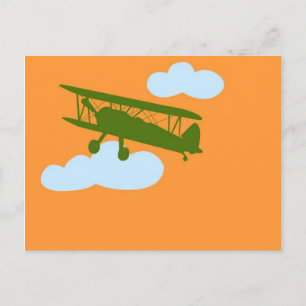 Flugzeug auf schlichtem orange Hintergrund Postkarte