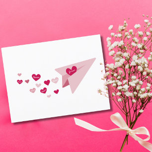 Flugzeug aus Papier & Ewige Herzen, Valentinstag Postkarte