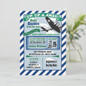 Flugzeug Baby Dusche Einladung Ticket CUSTOM (Stehend Vorderseite)