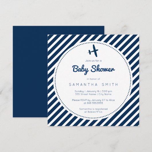 Flugzeug Babydusche Einladung (Vorne/Hinten)