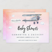 *~* Flugzeug Banner Vintag Clouds Kindermädchendus Einladung (Vorne/Hinten)