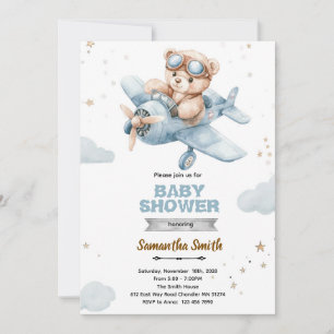 Flugzeug Bär Baby Shower Einladung