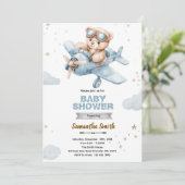 Flugzeug Bär Baby Shower Einladung (Stehend Vorderseite)