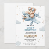 Flugzeug Bär Baby Shower Einladung (Vorne/Hinten)