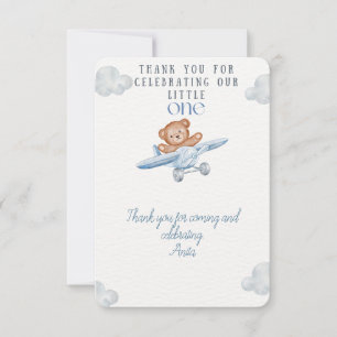 Flugzeug Bär Kleiner Eins Baby Shower Dankeskarte