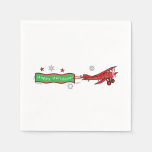 Flugzeug Biplane Happy Holidays Weihnachten Serviette