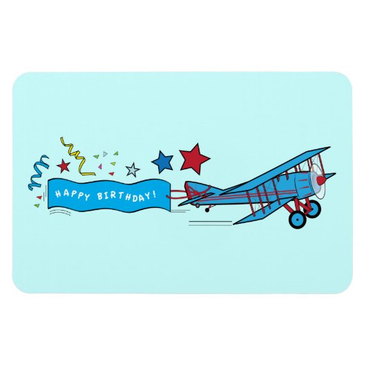 Flugzeug: Biplane mit Happy Birthday Streamer Magnet (Horizontal)